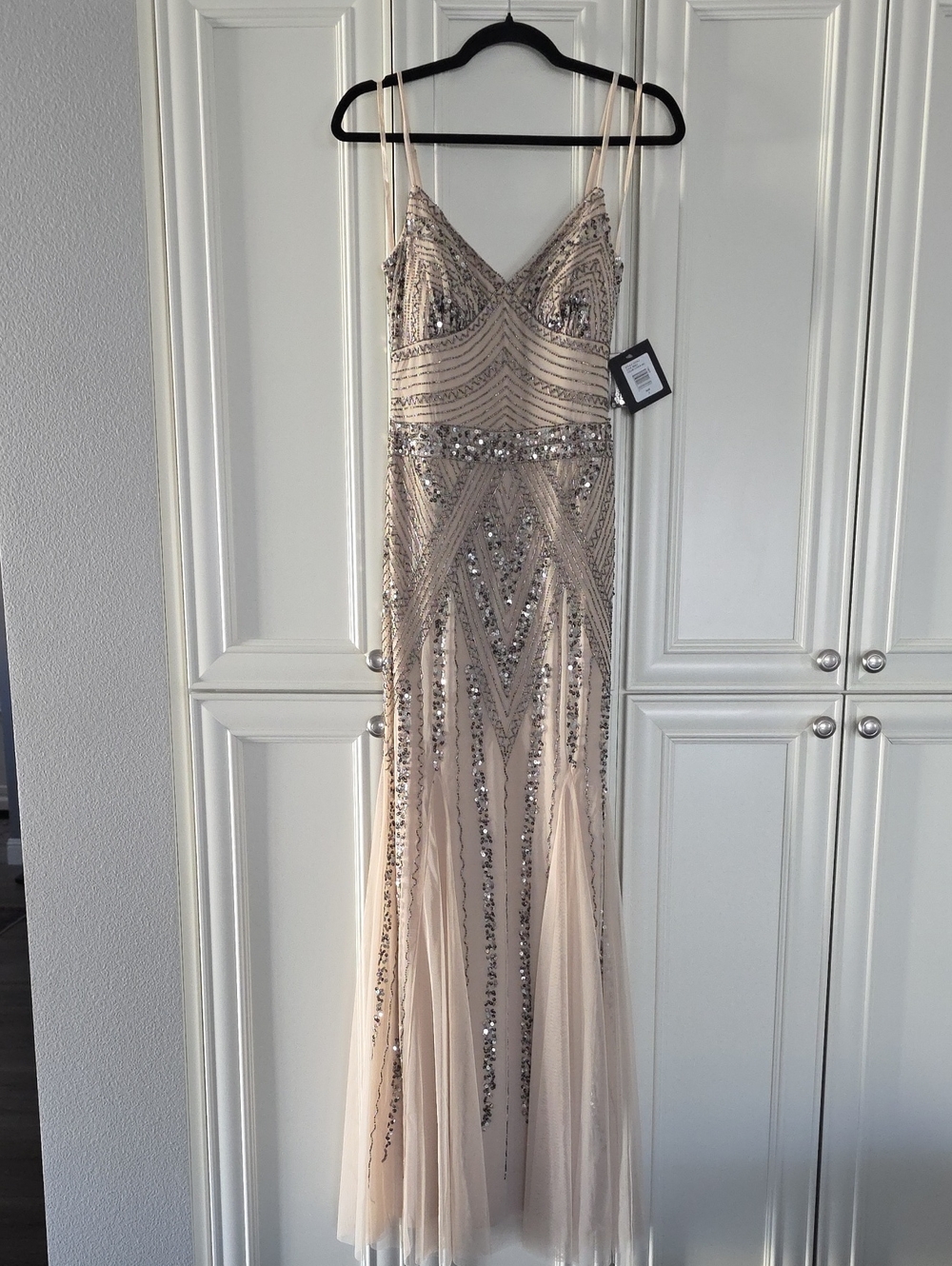 NWT MARINA | Beaded Spaghetti Strap Formal Gown - Picture 10 of 12
